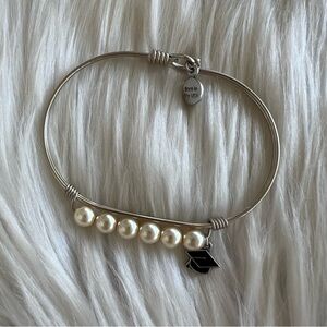 Luca + Danni Matte Silver Wire Pearl Beaded Graduation Cap Charm Bracelet